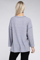 ZENANA Ribbed Brushed Melange Hacci Henley Sweater ZENANA