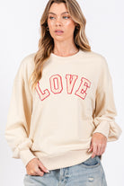 SAGE + FIG Ivory LOVE Path Applique Drop Shoulder Sweatshirt Trendsi