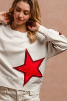 BiBi Star Patch And Spliced Hemline French Terry Long Sleeve Sweatshirt