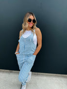 PREORDER: Blakely Blue Stripe Britte Romper Overalls Womens