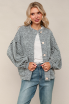 Haptics Heather Gray Two-Tone Jacquard Hacci Knit Button Down
