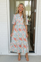 Haptics Floral Frilled Notch Neck Midi Dress in Sky Blue