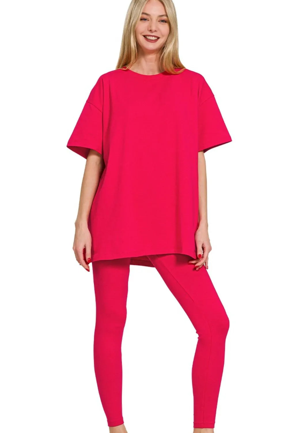 Zenana Ruby Cotton Round Neck Top & Legging Set