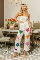 BiBi Off White Flower Print Straight Legs Pants