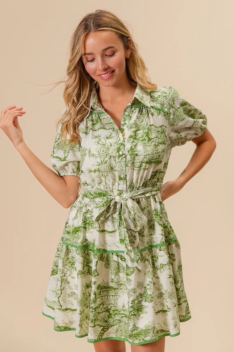 BiBi Avocado Woven Printed Tiered Dress