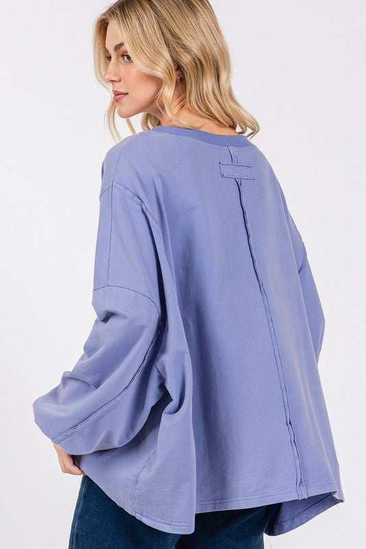 SAGE + FIG Blue Purple Flower Patch Dropped Shoulder Oversized Top Shirts & Tops