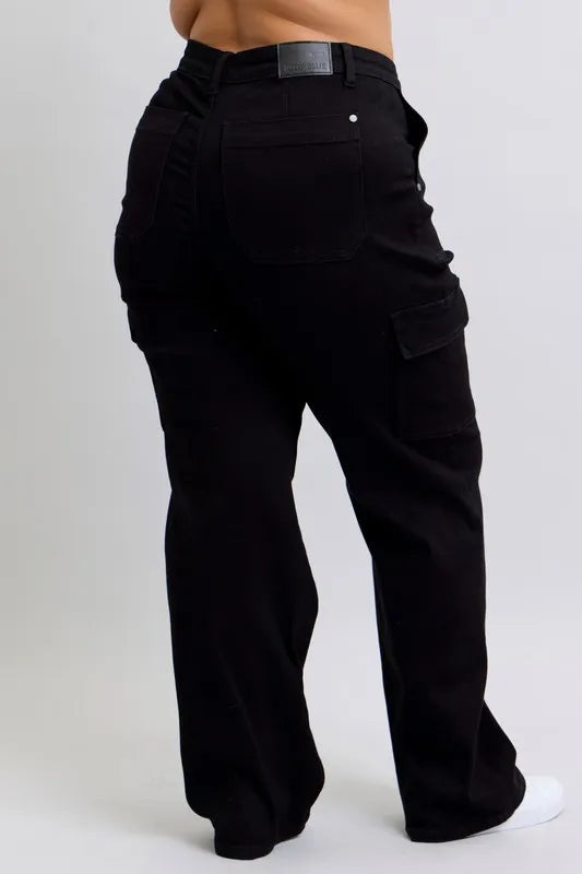 Judy Blue Black High Waisted Cargo Wide Leg Jeans