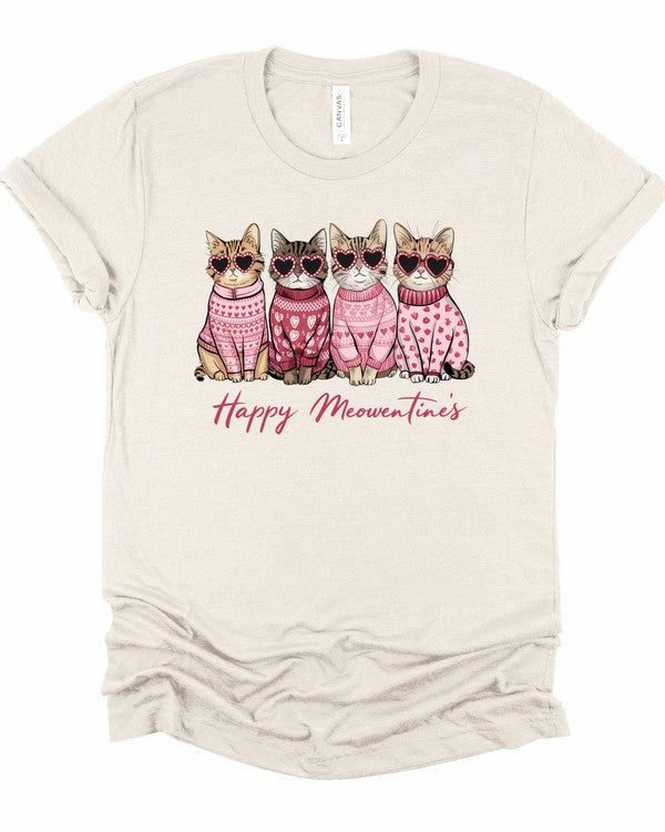 Ocean and 7th PLUS SIZE Happy Meowentines Short Sleeve Graphic Tee Heather Dust