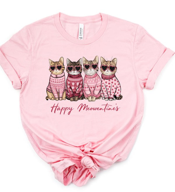 Ocean and 7th Happy Meowentines Short Sleeve Graphic Tee PInk