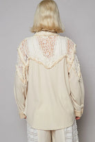 POL Cream Lace Patchwork Button Up Shacket