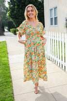 Haptics Elastic V Neck Tiered Sage & Daisy Floral Maxi Dress