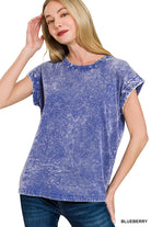 Zenana Orange Crinkle Washed Round Neck Folded Short Sleeve Tee