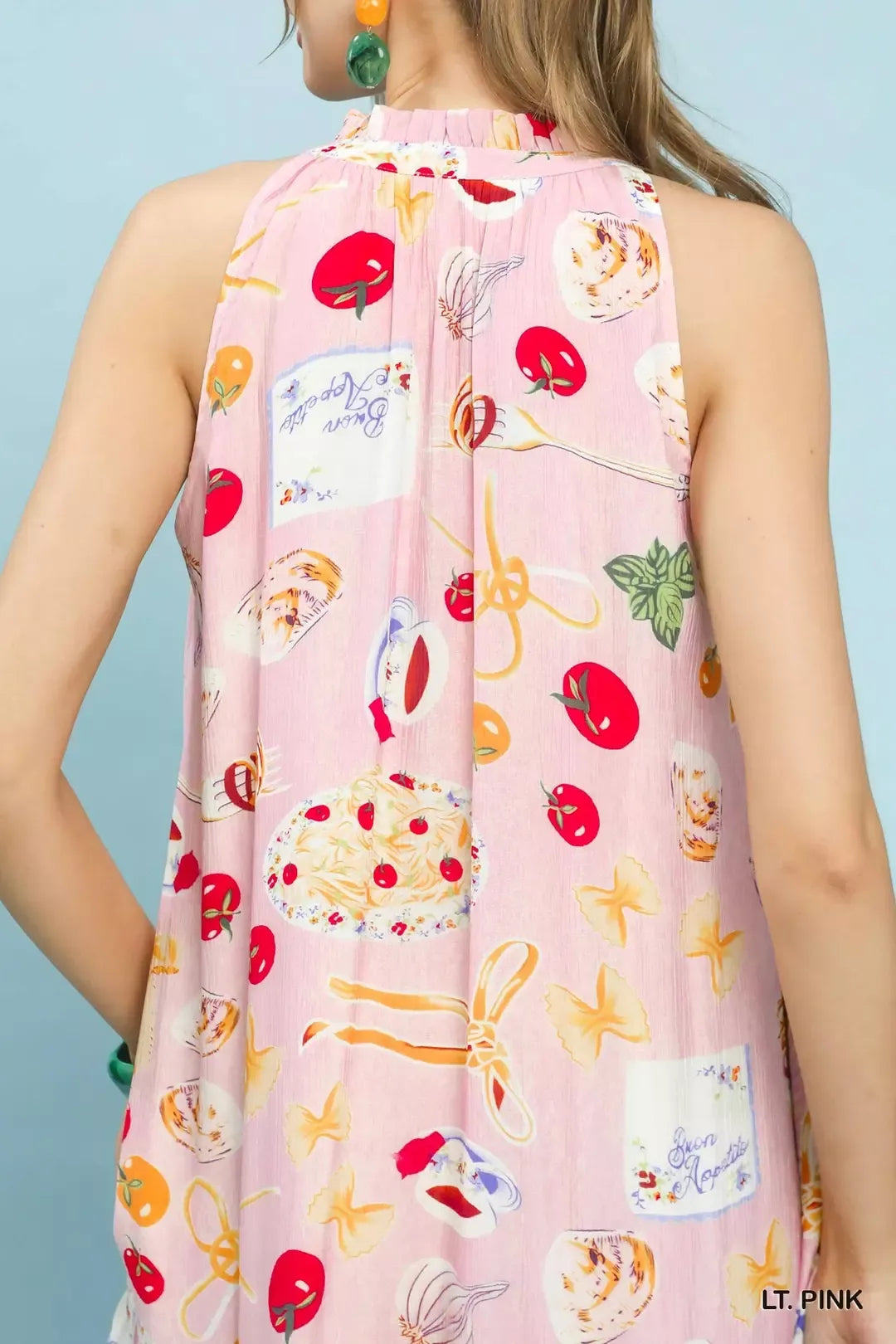 Umgee Light Pink Abstract Print Tiered Halter Midi Dress