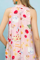 Umgee Light Pink Abstract Print Tiered Halter Midi Dress