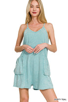 Zenana Bright Lavender Acid Crinkle Washed Spaghetti Strap Romper