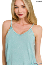 Zenana Light Teal Acid Crinkle Washed Spaghetti Strap Romper