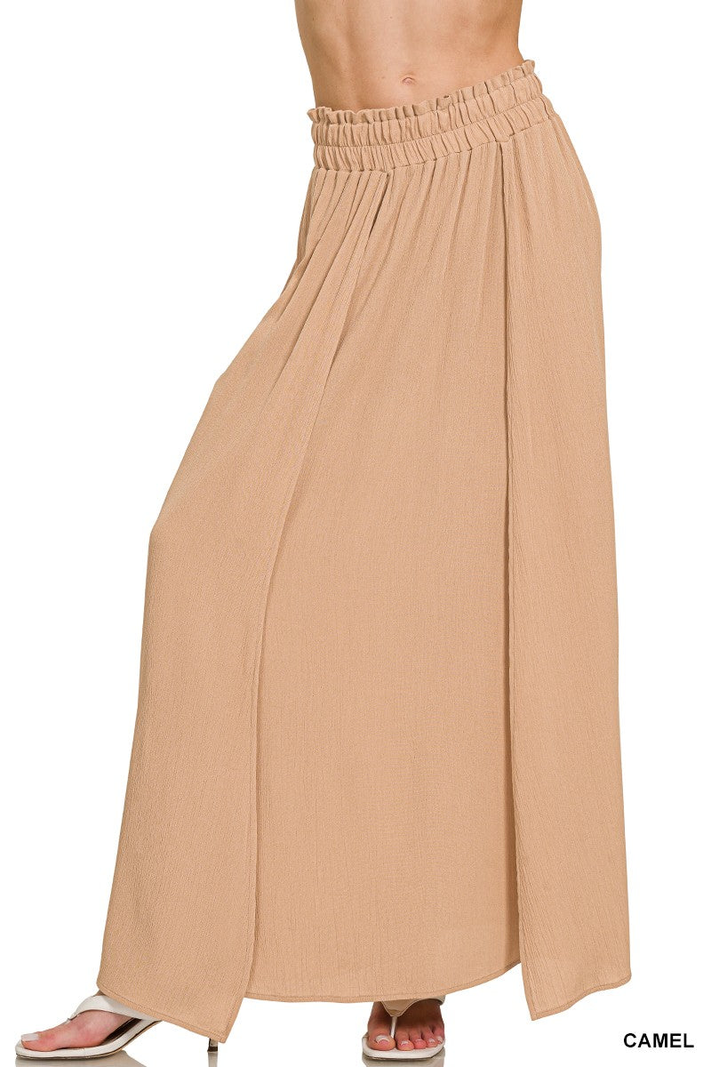 Zenana Black Woven Crinkle Gauze Long Skirt