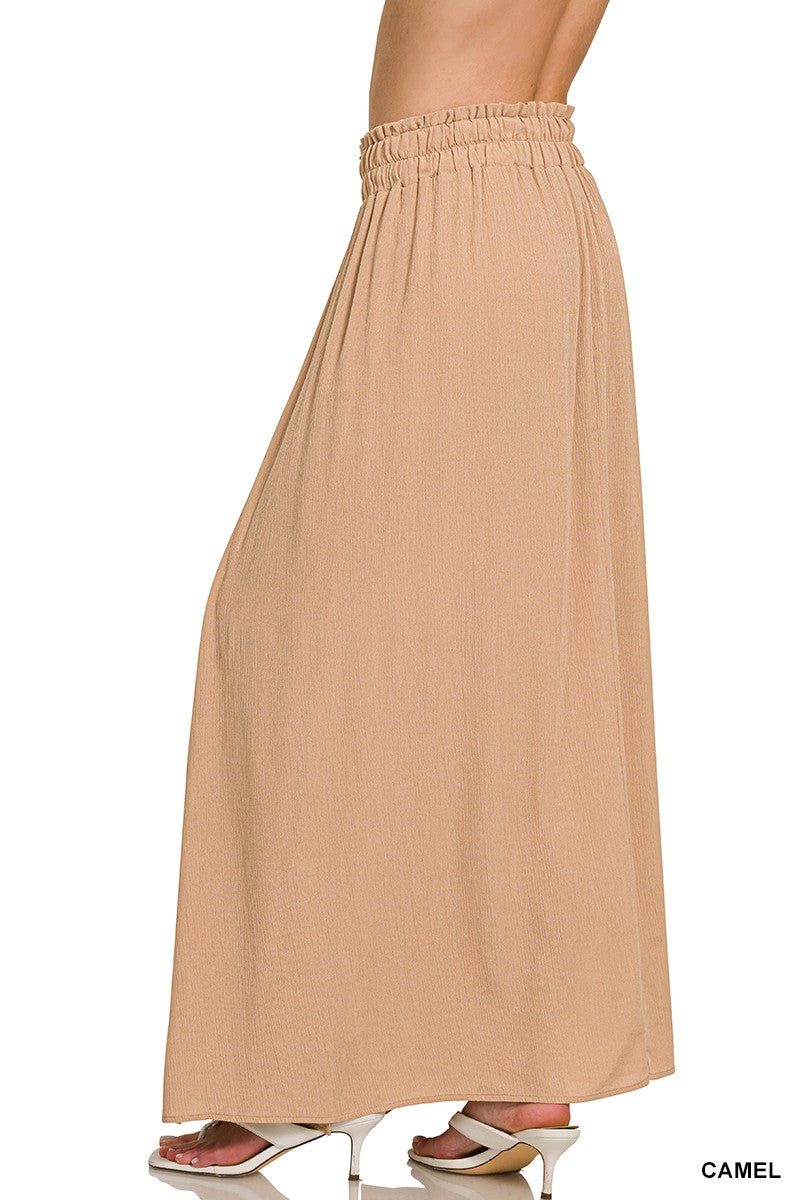 Zenana Black Woven Crinkle Gauze Long Skirt