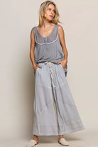 POL Dove Gray Elastic Waistband Wide Leg Pants with Drawstring