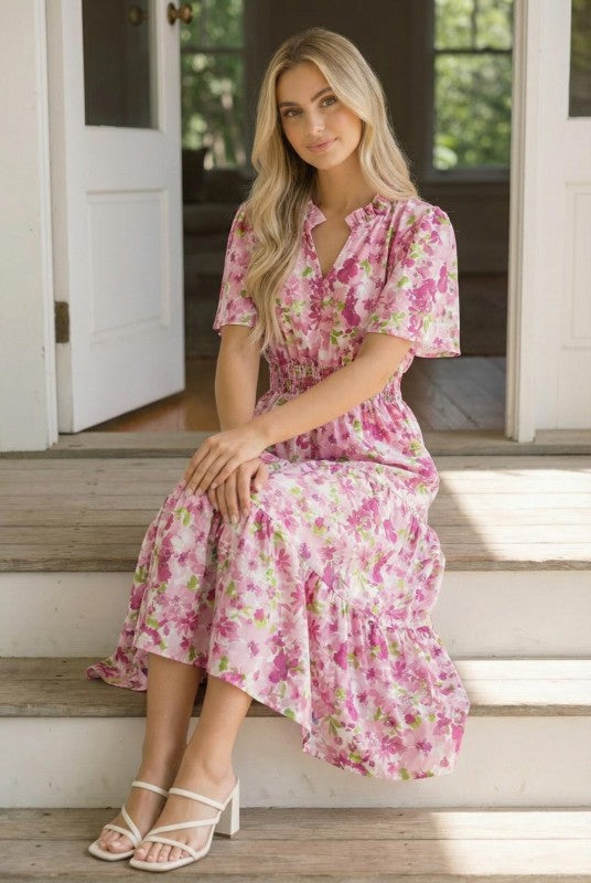 Haptics A Georgia Dream in Pink Floral Midi Dress