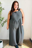 Haptics Everyday Grey Olive Wide Leg Suspender Overall Jumpsuit Haptics