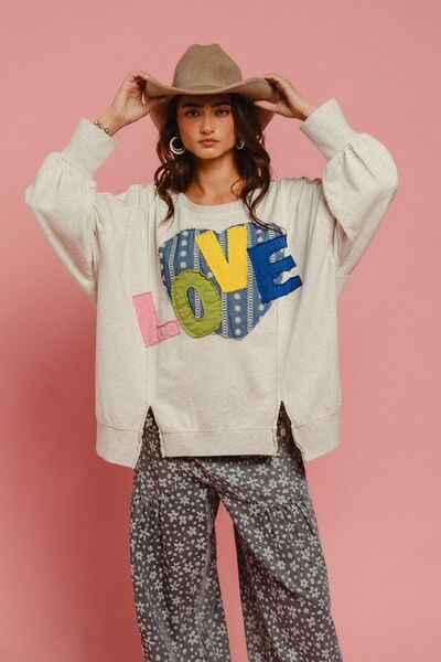 BiBi LOVE Heart Patch Slit French Terry Sweatshirt