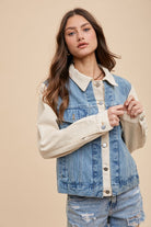 Annie Wear Collared Neck Double Placket Denim Jacket Medium