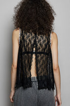 POL Black Printed Woven Lace Back Round Neck Sleeveless Top