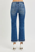 RISEN Dark Washed Mid Rise Ankle Straight Cuffed Jeans