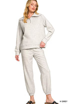 Zenana Scuba Half Zip Sweatshirts and Joggers Set H GREY
