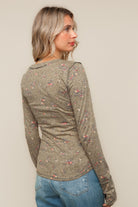 Haptics Olive Floral Knit Top with Thumb Holes