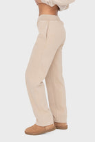 Mono B Tan Elastic Waist Fleece Pants with Pockets Activewear