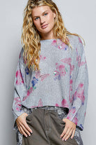 POL Heather Grey Ribbed Butterfly Print Round Neck Knit Sweater Top HEATHER GREY