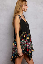 POL Black Round Neck Ribbed Tank with Woven Print Patch