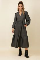 Haptics Ash Loose Fit Solid Waffle Woven Maxi Dress