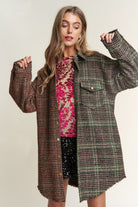 J.NNA Snap Down Tweed Plaid Contrast Longline Shacket Misty Forest Trendsi