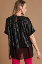 Umgee Black Sequin Half Sleeve Layered Blouse Shirts & Tops