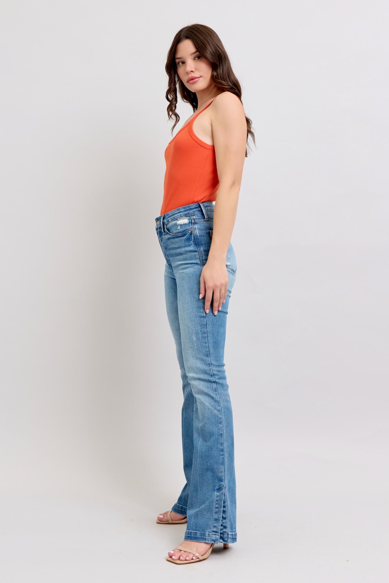 Judy Blue High Wasited Tummy Control Vintage Wash Side Slit Slim Boot Jeans