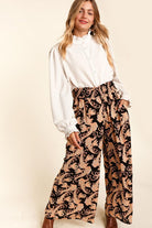 Haptics Fall Vibes Black Paisley Print Smocked Waist Palazzo Pants Haptics