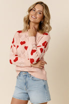 Haptics Heart Jacquard Pullover Sweater Knit Top