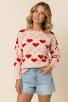 Haptics Heart Jacquard Pullover Sweater Knit Top
