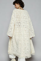 POL Cream Crochet Fringe Open Front Longline Cardigan