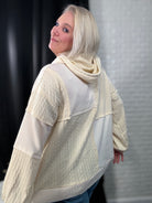 POL Balloon Sleeve Cut Sew Sweater Knit Top in Cream Womens