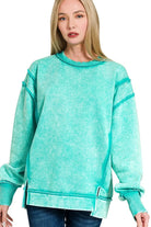 Zenana Turquoise Acid Wash Exposed-seam Fleece Sweatshirt TURQUOISE