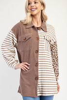 Celeste Taupe Leopard Contrast Button Up Shacket Coats & Jackets