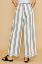 Umgee Peace Gray Sign Patch Striped Wide Leg Pants