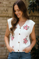 Haptics Button Down Floral Embroidery Sweater Vest