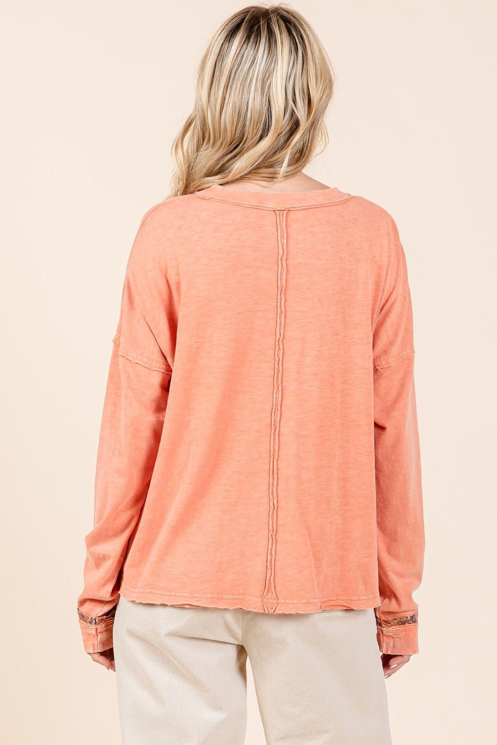 Mittoshop Coral Cream Mineral Wash Star Patch Long Sleeve Top Shirts & Tops