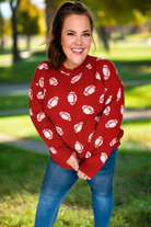 Haptics Game Day Red Football Print Jacquard Knit Sweater Haptics