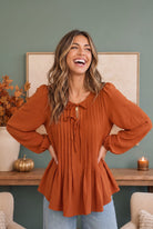 Haptics Sipping Apple Cider Tie Neck Blouse